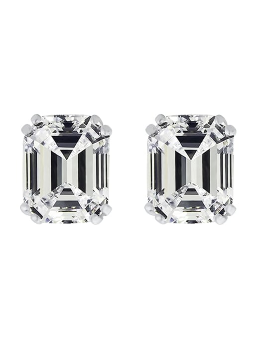 White G [e 0121] 925 Sterling Silver High Carbon Diamond White Geometric Dainty Stud Earring